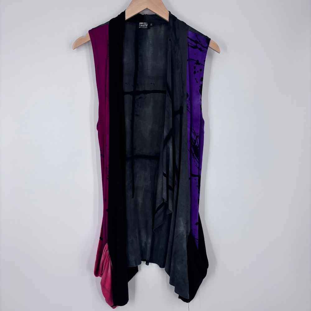 Art of Cloth Vest Sz M Multicolor Art to Wear Lagenlook Asymmetric Drape Pockets